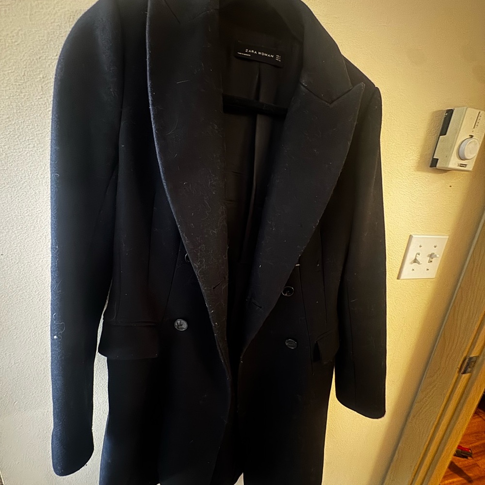 Zara Black Double-Breasted Coat size Small